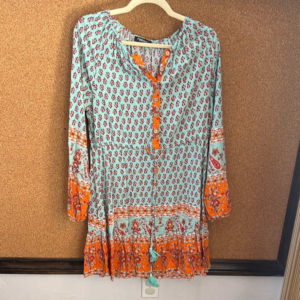 Fashion Bug Teal and Orange Midi Dress